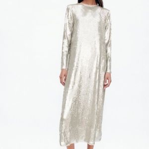 Zara "SEQUIN KNIT DRESS SILVER"